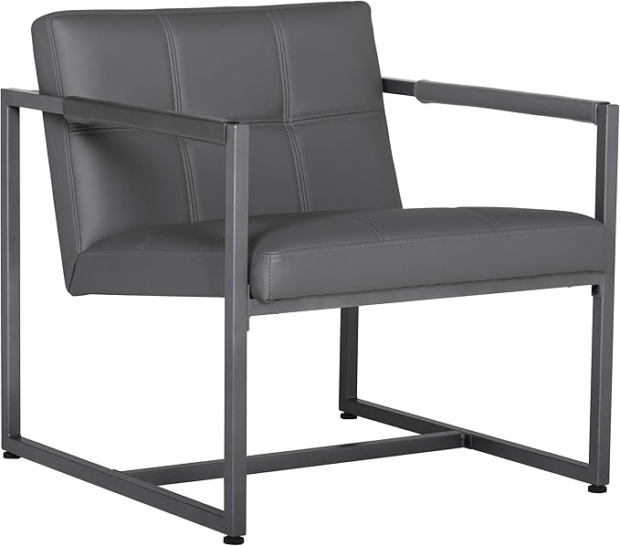 Studio Designs Home Modern Accent Chair Camber Mid-Century Pewter Grey Metal Frame &amp Smoke Bonded Leather