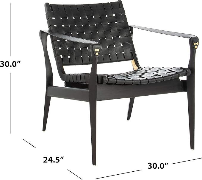 Safavieh Couture Dilan Black Woven Leather Safari Chair