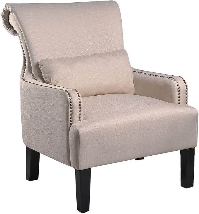 Bevin Collection Contemporary Fabric Upholstered Nail Head Trim Living Room Accent Arm Chair Beige