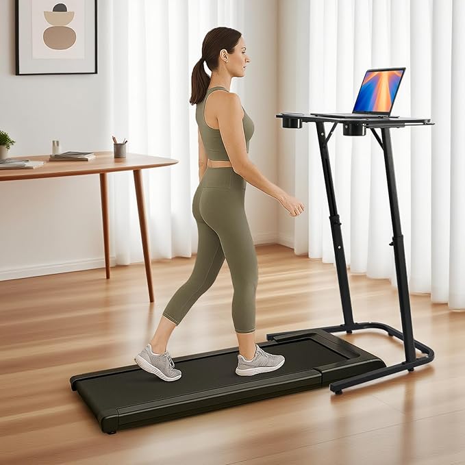 Treadmill Desk Small Standing Desk for Walking Pad 30-47 Inch Adjustable Height Walking Pad Stand for Treadmill Portable Standing Table for Bike and Home Office Work - Black