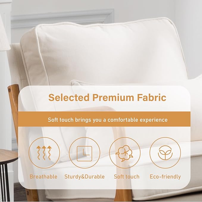 Accent Chair with Cushion Mid-Century Modern Upholstered Single Reading Armchair with Linen Fabric + Solid Wood Frame for Living Room Bedroom Lounge Balcony (Beige)