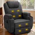 Recliner Chair 360° Swivel Rocker Chair for Adults Rocking Recliner Chair with Massage Comfy Single Sofa with Side Pockets Cup Holders for Living Room Bedroom Nursery (Fabric Dark Gray)