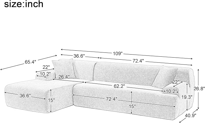 2 Piece Large L-Shape Modular Sectional Sofa with Two Pillowsfor Living Room Office Apartment Bedroom Salon (Beige@Chenille)