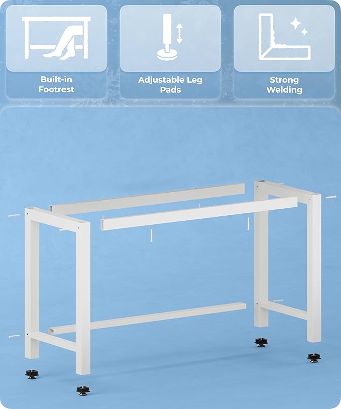 51 Home Office Desk Modern Computer Desk 51.2x23.6x29.5 inches PC Table with Thicken Frame Industrial Style Sturdy Metal Frame Furniture for Writing Gaming Marble White+White