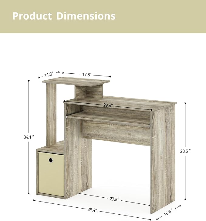 Small Computer Desk with Drawer Writing Desk with Storage Shelves for Home Office Bedroom Oak/Ivory