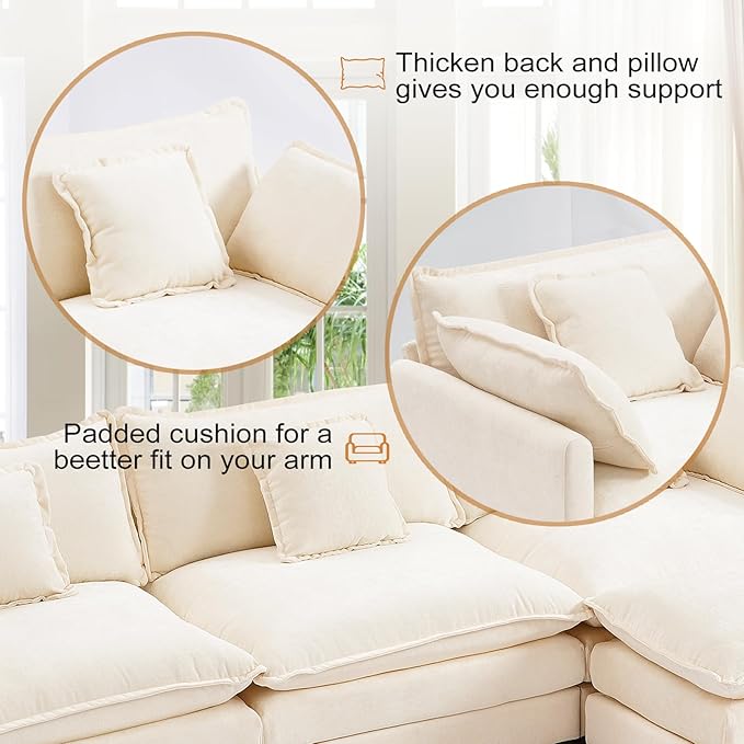 Furniliving Oversized Accent Chair with Ottoman Luxury Chenille Single Sofa Upholstered Deep Seat Chaise Lounge with Pillows for Living Room Bedroom Apartment Beige
