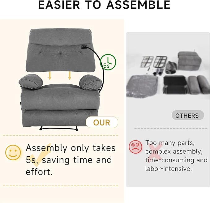 Oversized Recliner Chairs for Adults Manual Large Recliners Big Mans Recliner Chair Extra Wide Single Reclining Sofa Chair for Living Room RV Grey