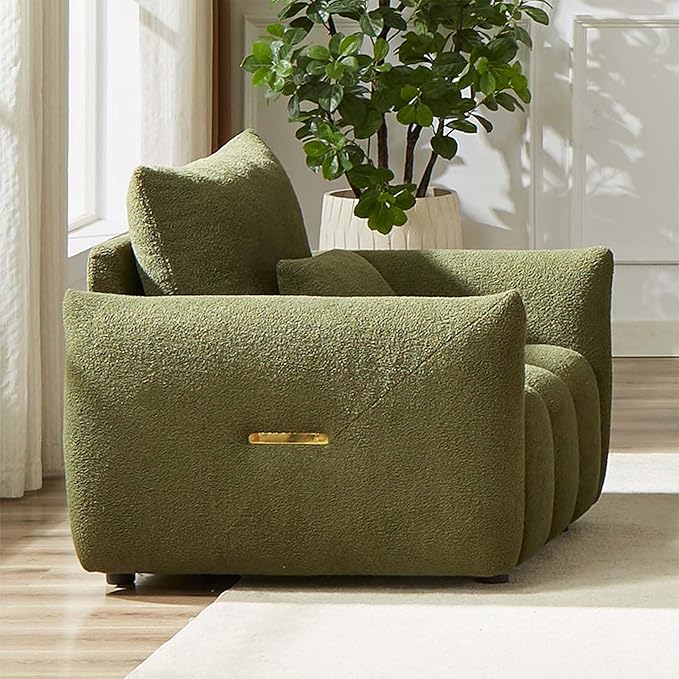 Antetek 35 Modern Accent Single Sofa Chair Comfy Deep Seat Teddy Living Room Chair Leisure Boucle Reading Sofa Arm Chair for Bedroom Office Apartment Green