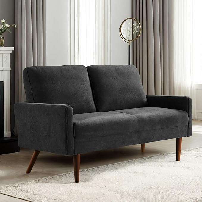 Kent 2 Piece Velvet Sofa and Loveseat Set European Style with Modern &amp Vintage Flair Upholstered 5 Seater Couch Chic Living Room Furniture Seating for Home Apartment or Office Black