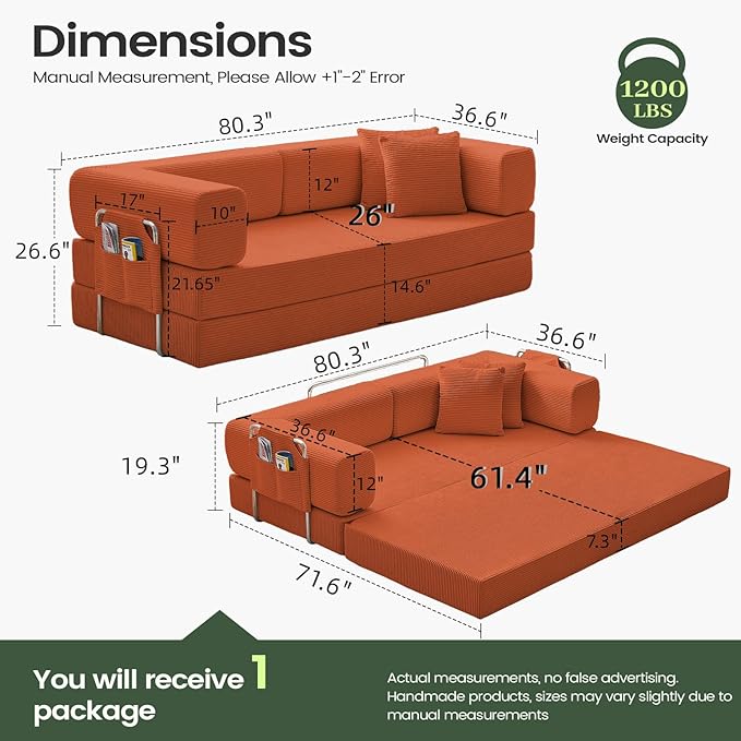 Multi-functional sofa bed crafted with compression technology and featuring corduroy fabric ideal for households with children and for apartment living rooms couch sleeper sofa futon folding floor |