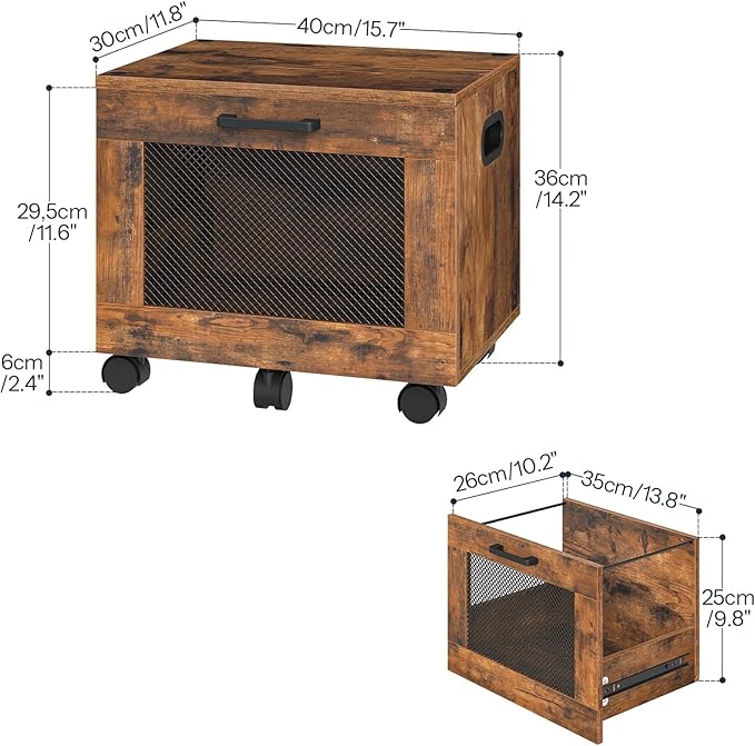 HOOBRO File Cabinet Rolling File Cart Under Desk Small Filing Cabinet File Organizer Box Home Office File Basket with Drawer for A4 Letter Files Rustic Brown and Black BF11WJ01G1