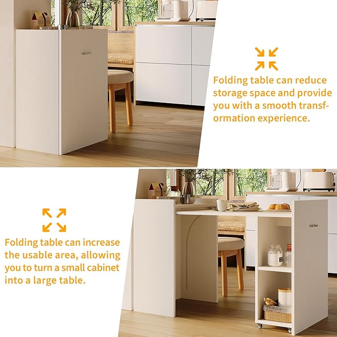 Compact Extension Table Folding Computer Desk with Drawer and Storage Shelves for Home Office Study Gaming in Small Spaces Dorm or Apartment - White