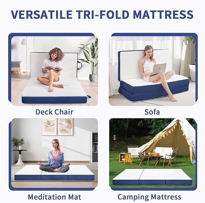 Folding Mattress Twin 6 Inch Memory Foam Tri-Fold Floor Bed and Futon  Twin Topper with Breathable &amp Washable Cover Supportive Foldable Mattress for Guest Bed Office NapCamping (38 x 75 x