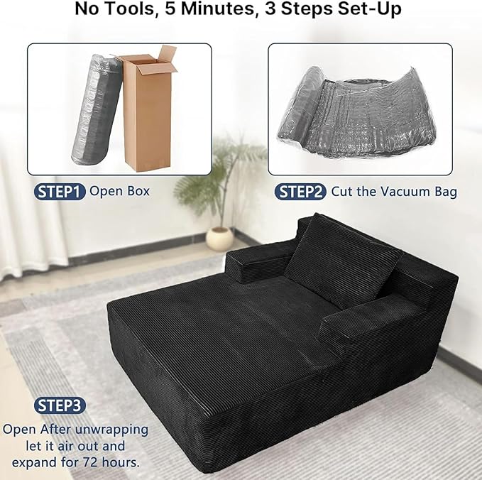 67”Chaise Lounge Chair Indoor Oversized Corduroy Boneless Chair Large Corduroy Upholstered Floppy ChairDeep Seat Sleeper CouchCloud Sofas Couches for Living Room No Assembly Required