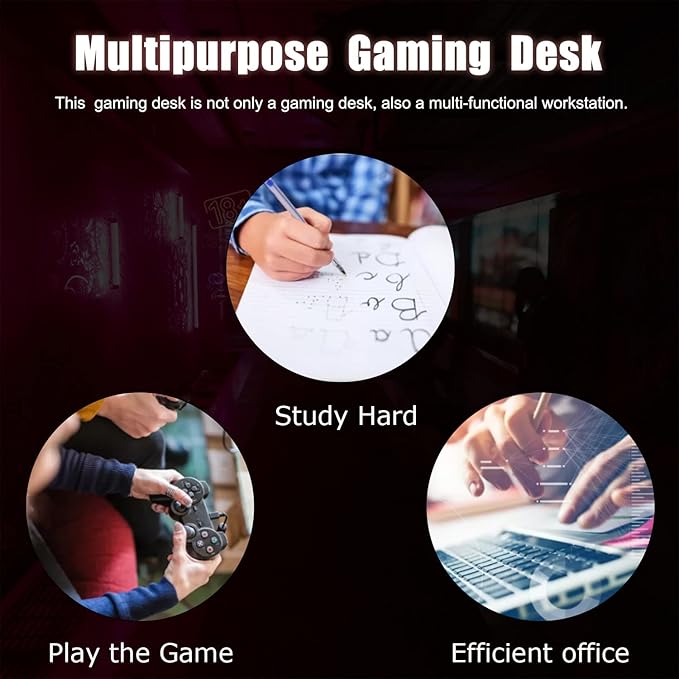 PayLessHere Gaming Desk 45 inch PC Desk Large Computer Desk Ergonomic Home Office Desk Gaming Workstation with Cup Holder &amp Headphone Hook (Red)