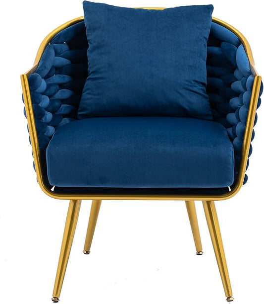 Velvet Accent Chair Modern Upholstered Armchair Tufted Chair with Metal Frame Single Leisure Chairs for Living Room Bedroom Office Balcony