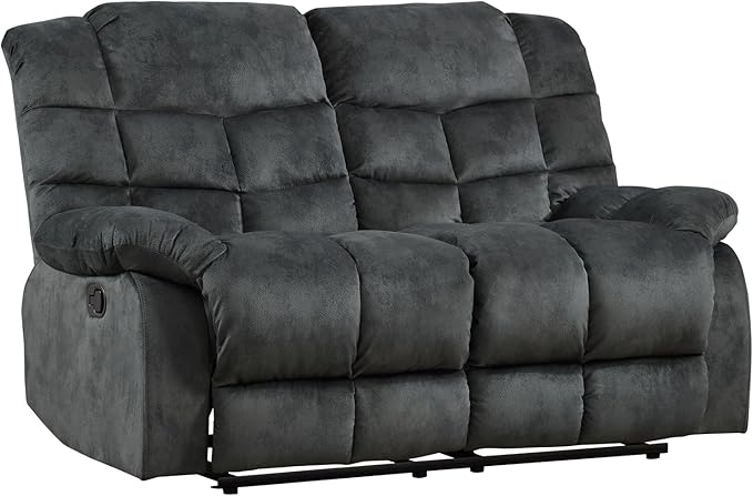 EBELLO Manual Loveseat Recliner for Living Room Extra Wide Modern Overstuffed 2 Seat Reclining Couch Sofa Breathable Fabric and Padded Cushion Grey Green
