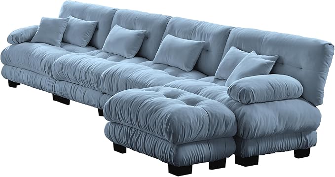 Modular Sectional Sofa 173.2 Oversized L Shaped Couch with 6 Pillows Chenille Deep Seat Soft Sofa Couches Comfy Cloud Couch for Living Room (Blue 4 Seat + 1 Ottoman)