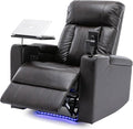 Brown Power Recliner Chair with Cupholders &amp Storage - Armchair Electric Reclining with USB Port 360° Swivel Tray Table Cell Phone Stand Ambient Lighting Leather Living Room Chair for Home The