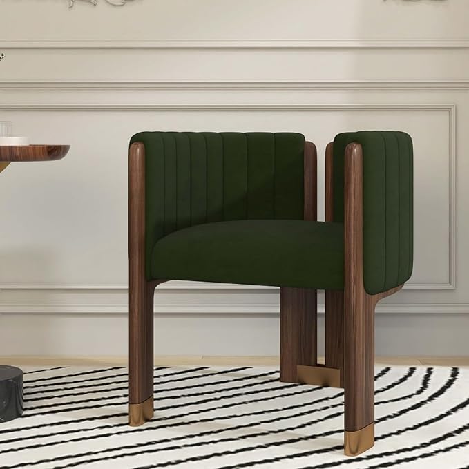 Velvet Fluted Accent Chair for Living Room with Wood Frame High Resilience Foam Elegant Modern Armchair (Green)