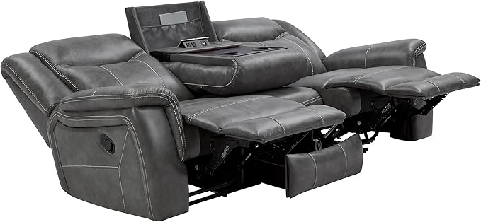 Coaster Home Furnishings - Conrad - Fabric - Upholstered Motion Reclining Sofa with Power Outlet Padded Headrests and Wall Hugger Design - Living Room - Grey - 650354