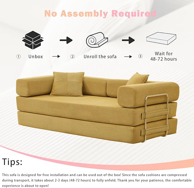 4-in-1 Folding Convertible Floor Sofa Bed 78 Oversized Compression Sofa No Assembly Required King Futon Lazy Couch Corduroy Loveseat Sleeper with Pull Out Bed Modular Futon Couch