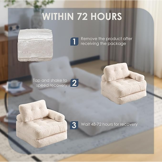 Folding Sofa Bed with ArmrestConvertible Sleeper Chair for Adults Folding Sofa Bed Foam Filling Couch with PillowSleeper Chairs Single Size Floor MattressWhite