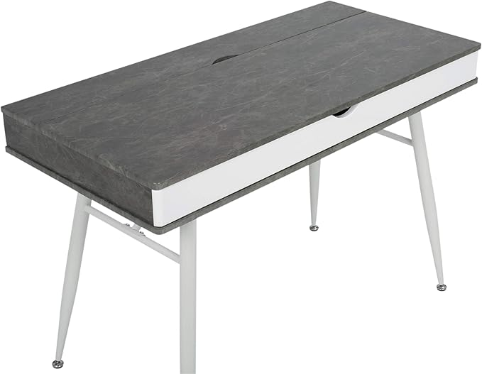 Calico Designs 51252 Alcove Modern Large Split Drawer in White/Cement Gray Desk with Storage