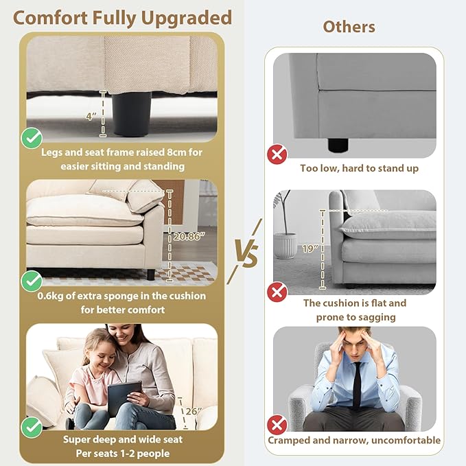 Oversized Modular Sectional Sofa 146.5 Inch L Shaped Cloud Couch Set 4-Seat Comfy Convertible Sofa with 1 Movable Ottoman DIY Combination Sleeper Couch for Living Room(Chenille Beige)