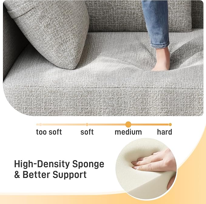 101 Curved Sofa Cloud Couch for Living Room Comfy Chenille 3-Seater Boneless Sofa Extra Deep &amp Wide Seat with 5 Throw Pillows No Assembly Needed Beige
