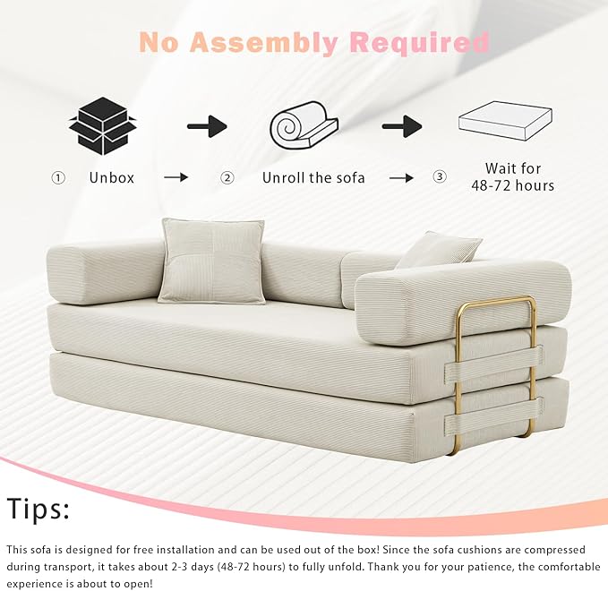 4-in-1 Folding Convertible Floor Sofa Bed 78 Oversized Compression Sofa No Assembly Required King Futon Lazy Couch Corduroy Loveseat Sleeper with Pull Out Bed Modular Futon Couch