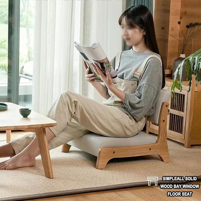 Japanese Floor Chair with Back SupportLow-Back Meditation Floor Seat with Soft CushionPortable Wood Armless Tatami Chair Meditation Living Room Bedroom Bay WindowReading