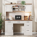 Vabches 67 H Farmhouse Executive Desk with Hutch.Wood Workstation with 5 DrawersStorage CabinetFile Drawers and Charging Station Ideal as Office DeskComputer Desk for Home Office Study(White