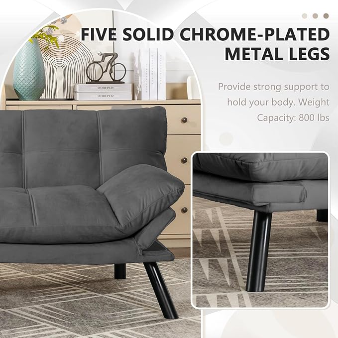 KINFFICT Convertible Futon Sofa Couch Bed Modern Memory Foam Sleeper Loveseat Sofa with Adjustable Armrests &amp Backrests Comfy Love Seat for Living Room Bedroom Office Apartment Small Space