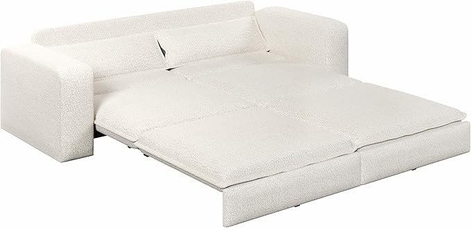 93 King Pull Out Sofa Bed 3 in 1 Convertible Sleeper Sofa Couch Comfy 3 Seater Sleeper Bed with 2 Pillows Modern Upholstered Teddy Futon Couches for Living Room Bedroom Apartment Beige