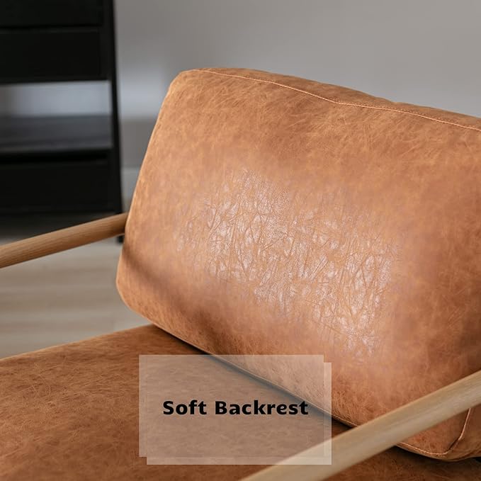 HEAH-YO Modern Accent Chair Set of 1 PU Faux Leather Living Room Chair with Backrests and Metal Legs Comfy Reading Side Armchair for Bedroom Brown