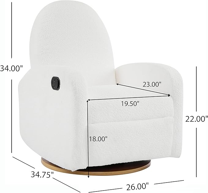 Christopher Knight Home Sidney Boucle Fabric Upholstered 360° Swivel Chair Push-Back Recliner Solid Wood Glider Recliner with Rotation Living Room Lounge Chair Adjustable Backrest Milky White