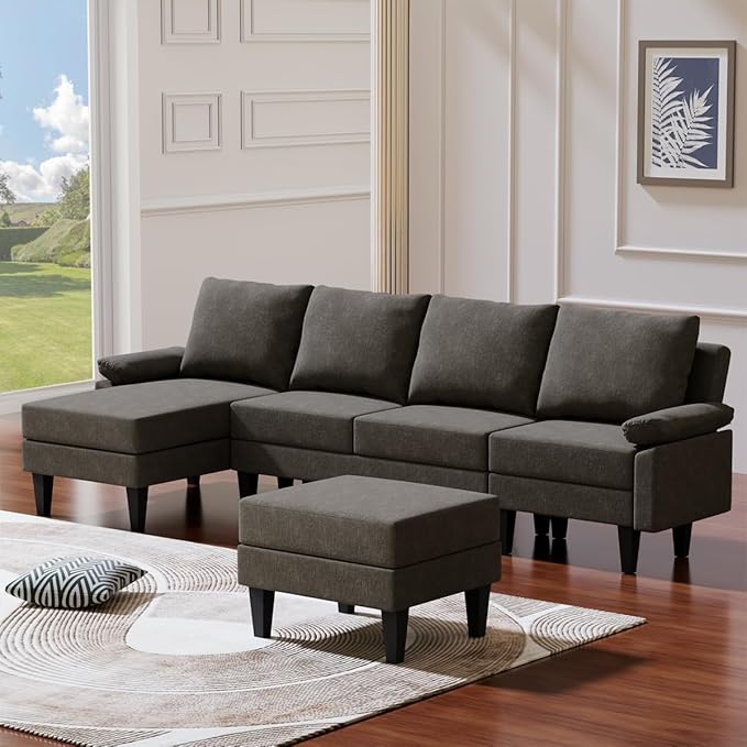 115 Inch Modular Sectional Sofa with Storage Ottoman Modern L-Shaped Sectional Couch with Chaise Chenille Couch for Living Room Apartment or Small Spaces Brown