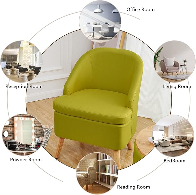 SIMPLEOPULENCE Accent Barrel Chair for Living Room Modern Fabric Upholstered Club Chair with Curved-Back and Solid Wood Legs Comfy Armchair Single Sofa for Bedroom Reading Room Guestroom(Green)
