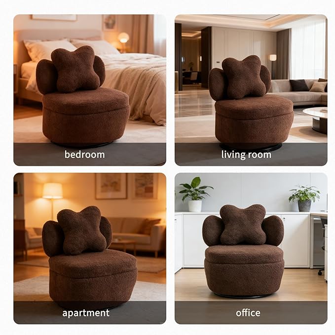 Teddy Velvet Swivel Accent Chair with Storage 360° Rotating Ergonomic Armchair Scratch-Resistant Upholstered Sofa Chair for Living Room Bedroom Nursery Apartment or Small Spaces 300 lbs Capacity