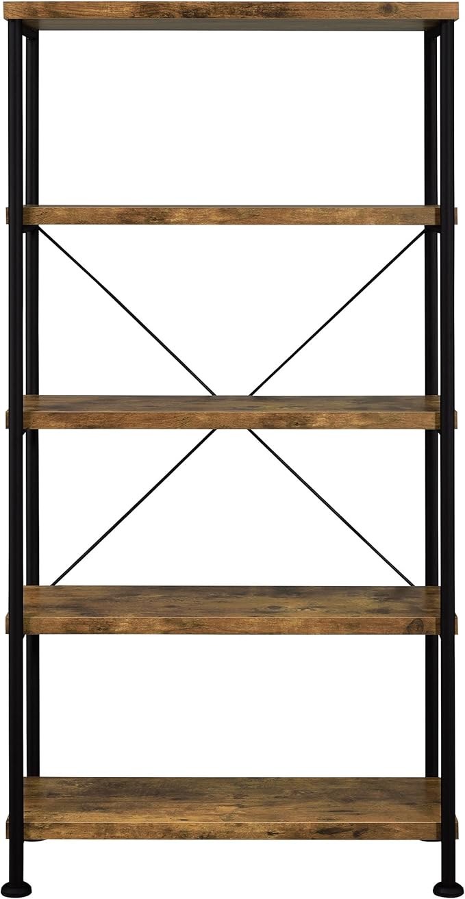 Coaster Home Furnishings - Analiese - Metal and Wood - 2-Piece Computer Desk and Bookcase Set with Three Storage Drawers Four-Shelf Bookcase - Farmhouse - Home Office - Rustic Nutmeg - 801541-S2