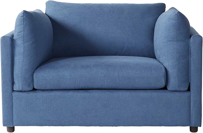 Roundhill Furniture Enda Oversized Living Room Pillow Back Cuddler Arm Chair with Ottoman Image Navy
