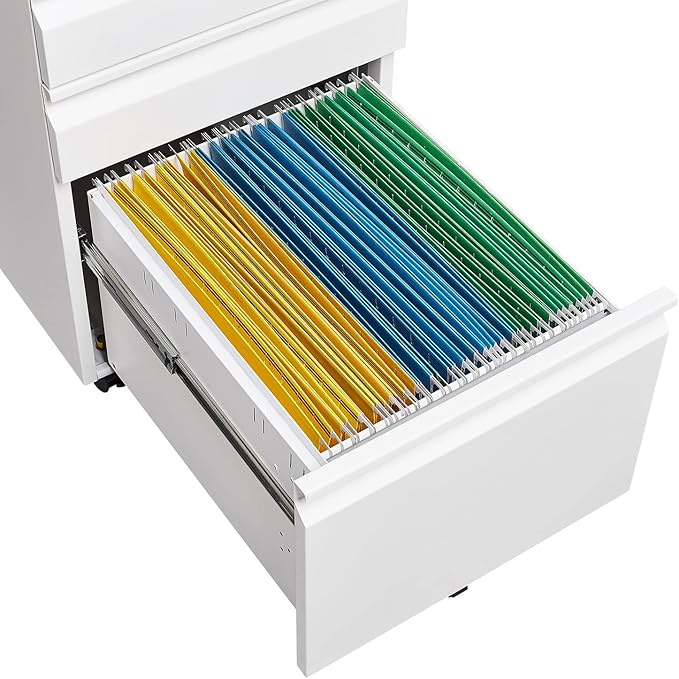 3 Drawer Small File Cabinet with Lock Under Desk Locking Storage Cabinet Organizer Mobile Filing Cabinets for Home OfficeWhite