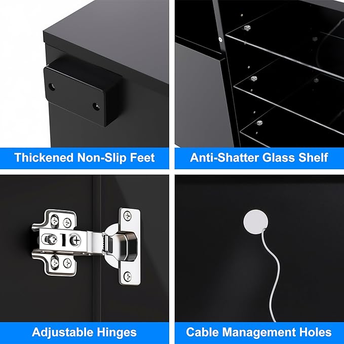 LED TV Stand for 85 Inch TV Modern TV Stand with Power Outlet High Glossy Modern TV Console Entertainment Center with Storage and LED Lights for Living Room Bedroom Black