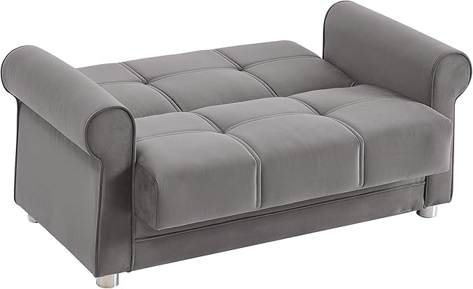 Sweet Home Stores 61 Loveseat with Storage Firm Fabric 2 Seater Convertible Small Sleeper Couch Bed for Living Room or Home Office Gray