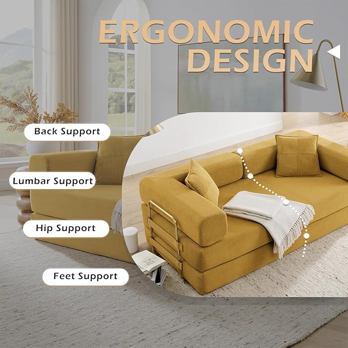 4-in-1 Folding Convertible Floor Sofa Bed 78 Oversized Compression Sofa No Assembly Required King Futon Lazy Couch Corduroy Loveseat Sleeper with Pull Out Bed Modular Futon Couch