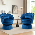 Swivel Barrel Chairs Set of 2 Small Accent Armchair Navy Blue Velvet Upholstered Mid-Century Modern Style for Living Room/Bedroom/Waiting Room for Relaxing &amp Reading Pillow Included