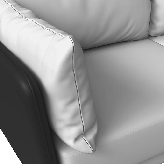 LeisureMod Luxify Series 3 Seater Sofa – Modern Leather Couch with Stainless Steel Legs Removable Cushions and Sleek Low-Profile Design for Living Rooms and Apartments in Black/Grey