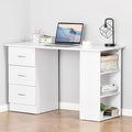 47 inches Modern Home Office Computer Desk Bookcase Combo Writing Table Workstation with 3 Drawer and Storage Shelf Modern Writing Desk Study Writing Table for Small Spaces White