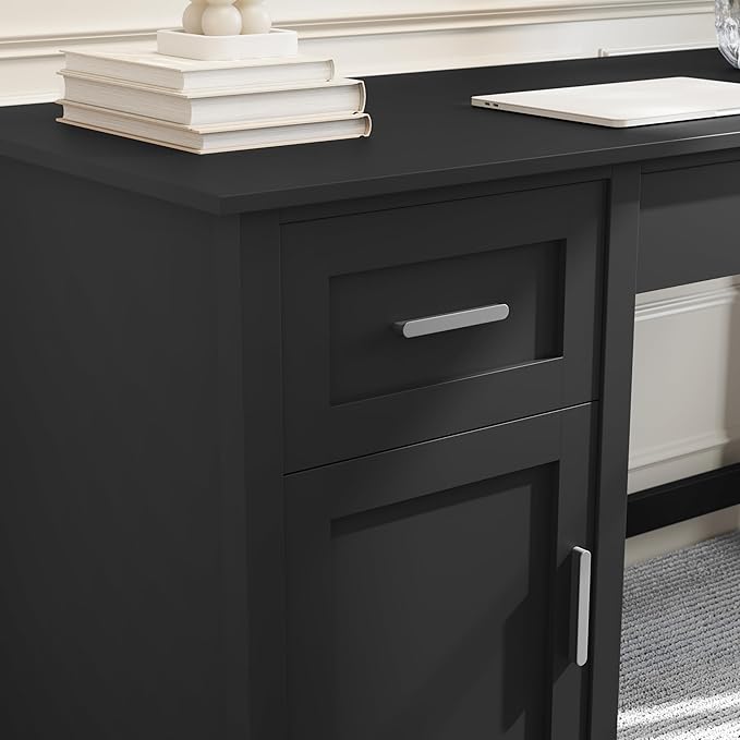 Martha Stewart Hutton Shaker Style Home Office Desk with Storage in Black with Brushed Nickel Hardware
